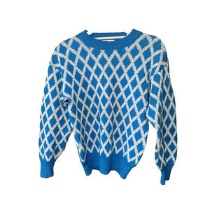 Vintage Wool Mount Cervin Sweater Womens Medium 80s Blue White Ski Vacation Top